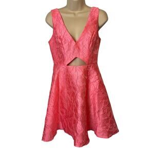 Jules & Cleo Petunia Pink Jacquard Cutout Fit Flare Dress Pockets Sz 8 Textured